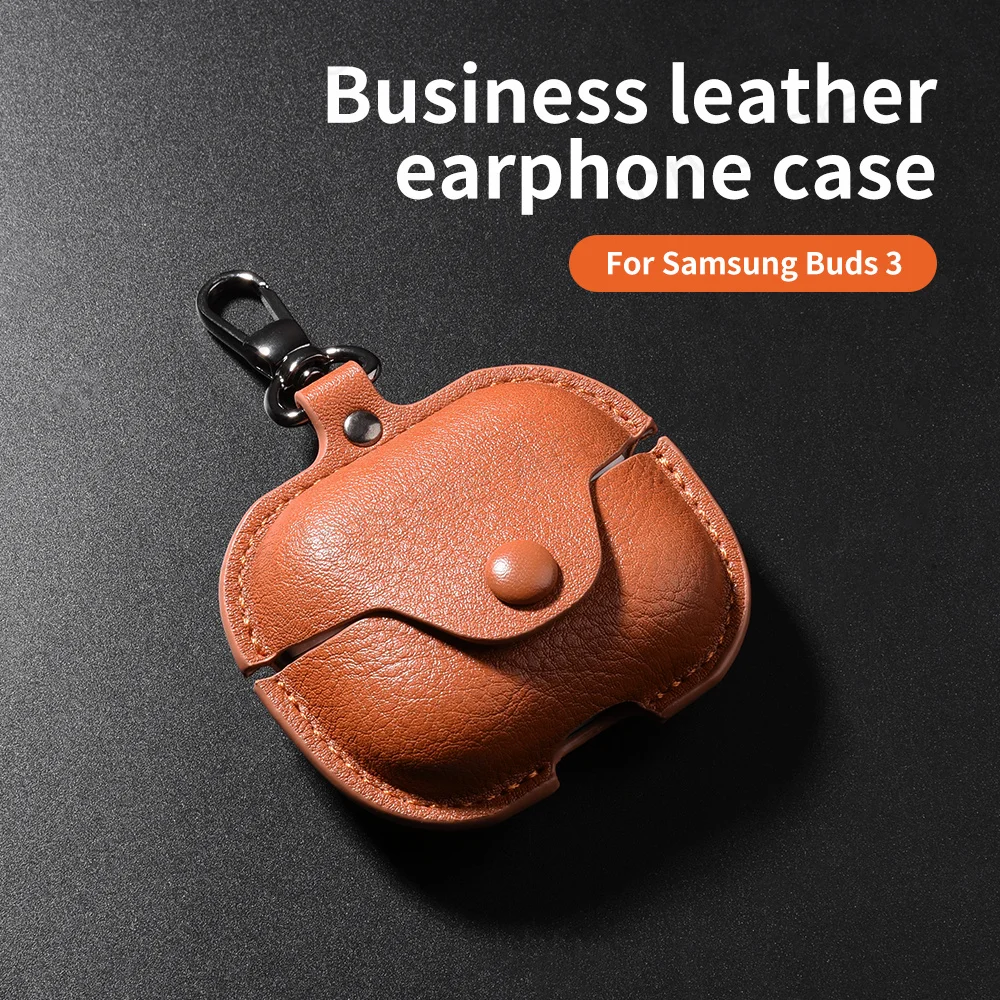 New leather cover for samsung galaxy buds 3/buds3 pro with keychain Business leather case protector for men case buds 3 pro fund