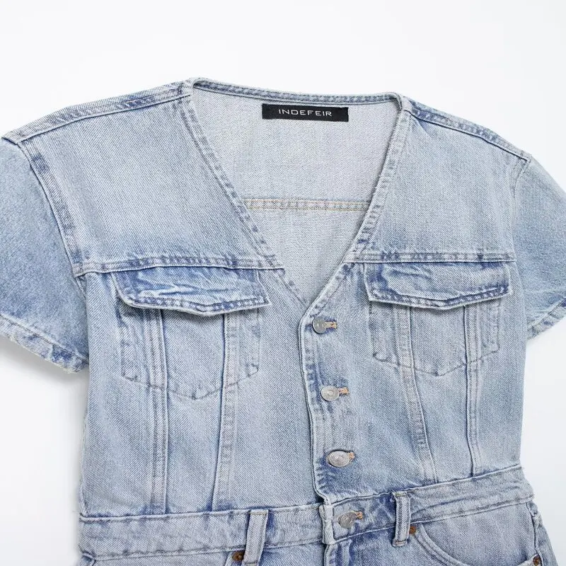 

Summer 2024 Women's Design Slimming Versatile ort Denim Onesie 89700 Polyester Blend mid Waist ort Length Faionable