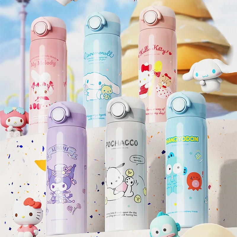 New Cartoon Kuromi Cinnamoroll Thermos Bottle Water Cup Children Students Back To School Stainless Steel 460ml Cute Anime Kettle