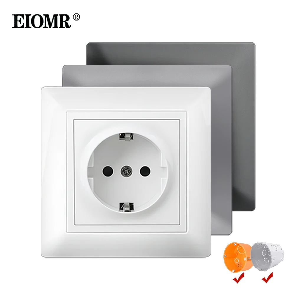 EIOMR EU Standard Socket,86mm Fashion Striped PC Panel,16A Home Improvement Plug Socket,Wall Power Outlet Suitable for Round Box