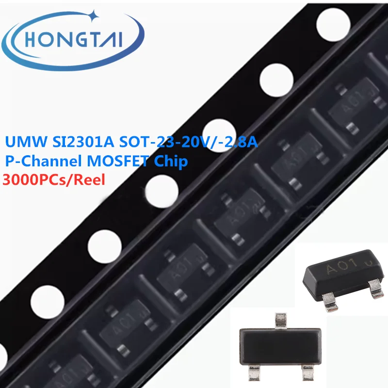 

3000PCs/Reel Free Shipping UMW SI2301A SOT-23-20V/-2.8A P-Channel MOSFET Chip Original New