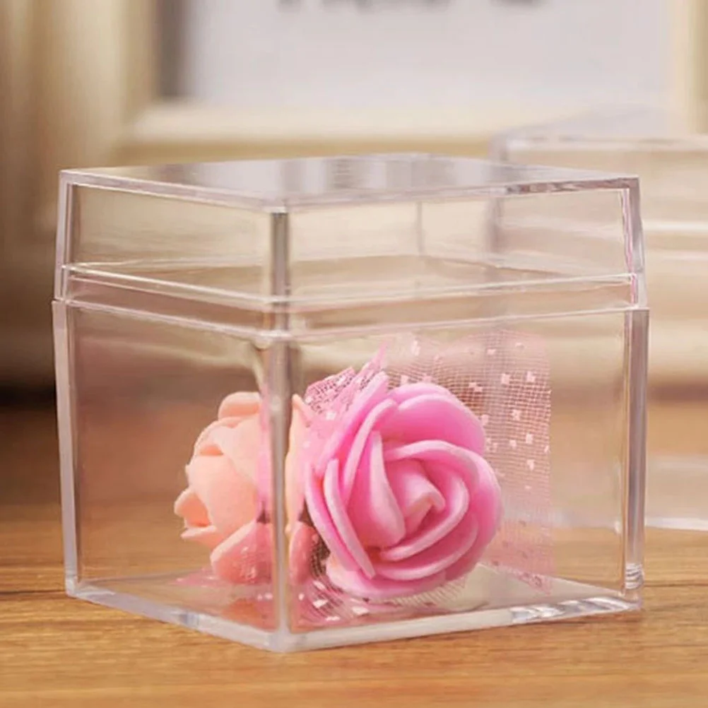 12 Pcs Square Storage Case Clear Candy Boxes Transparent ganizer Containers Lids Mini Gift Holders Jewelry Display Packaging Box