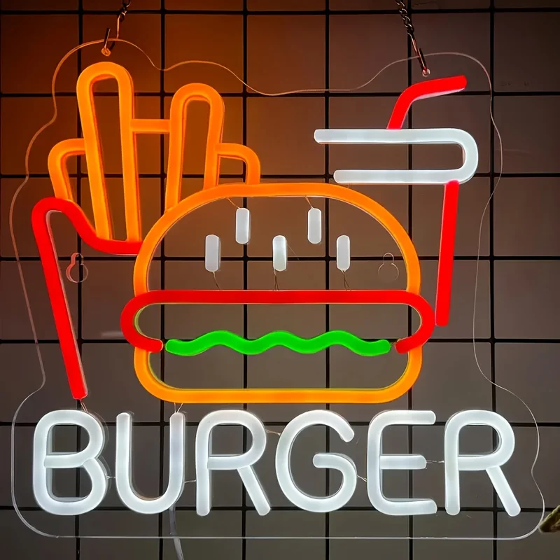 

Hamburger Fries Wall Art, Switch Control, Multi-Purpose Neon Decoration Suitable for Home, Restaurant, Bar, Men'S Nest