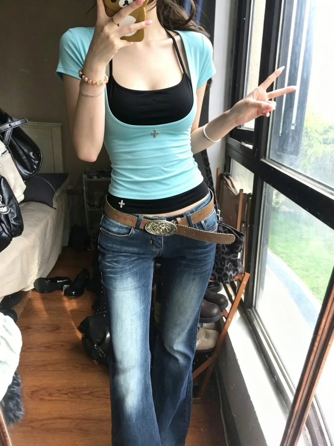 Slim Fit Short Sleeve T-Shirt Women's Summer New Style Pure Desire Fake Two-Piece Sweet And Spicy Girl Shoulder Level Top