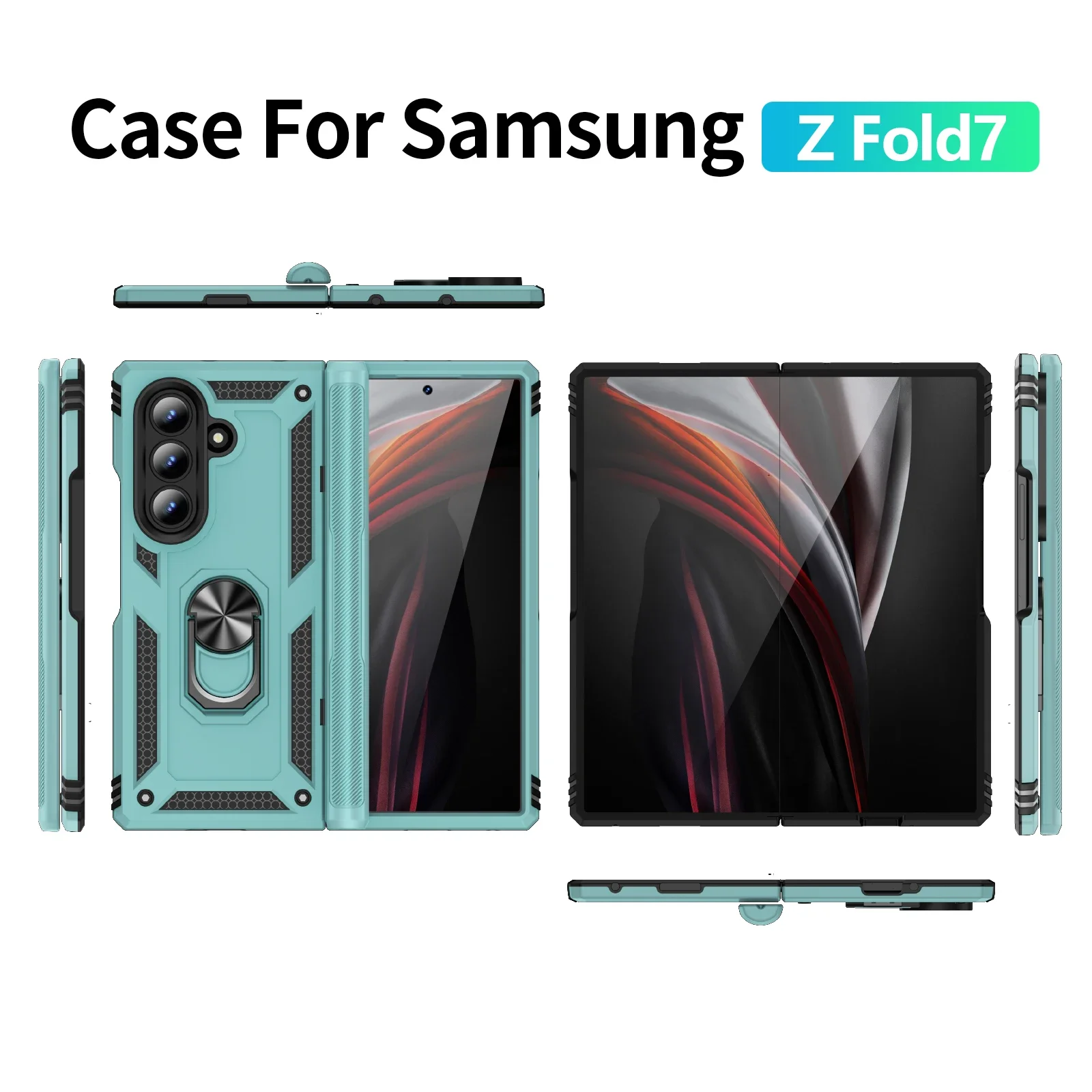 For Samsung Galaxy Z Fold 7 Shockproof Phone Protective Case with Adjustable Invisible Metal Bracket Armor Hybrid Ring Cover