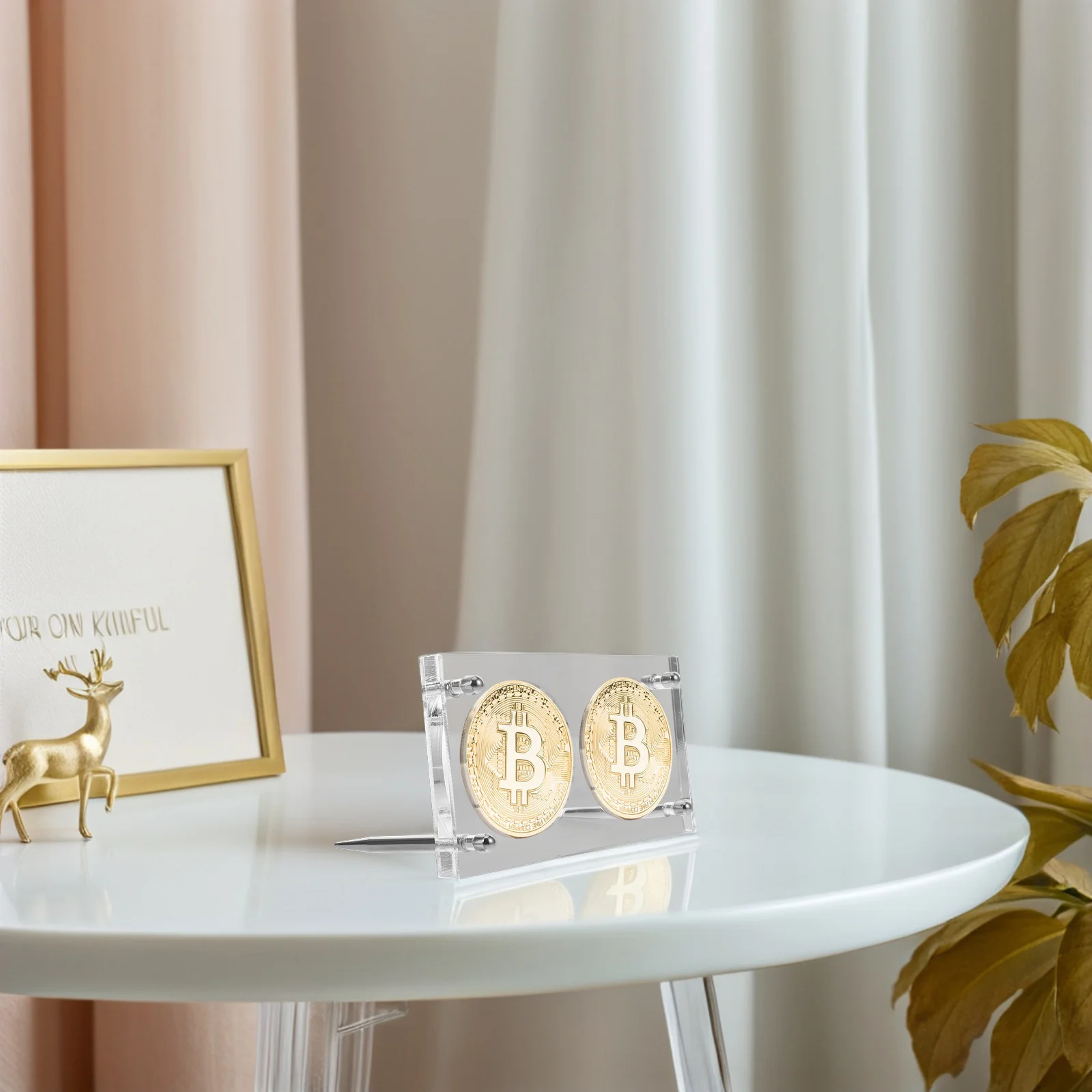 Coin Display Holder Stand Dual Slot 60Mm Round Plastic Box Clear Protective Storage for Coin Collection Display Case