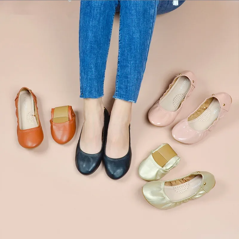 Women Ballet Flats Fashion Foldable Leather Loafers Party Shoes Slip on Woman Prom Ballerina Flats Wedding Party Shoes