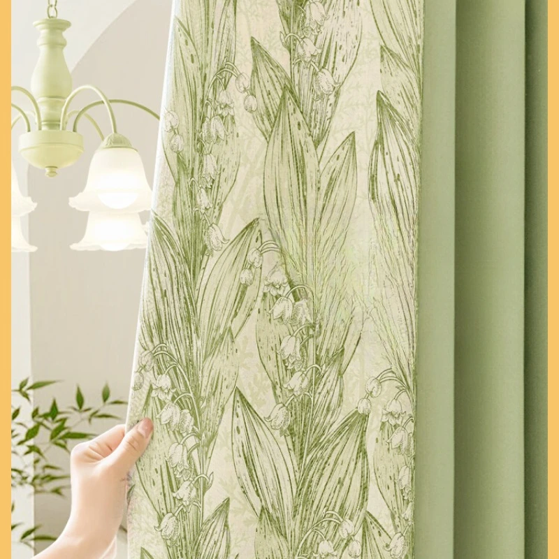 French Pastoral Style Curtains for Bedroom High-end Chenille Lace Living Room Blackout Cream Green Dining Window Curtains Custom