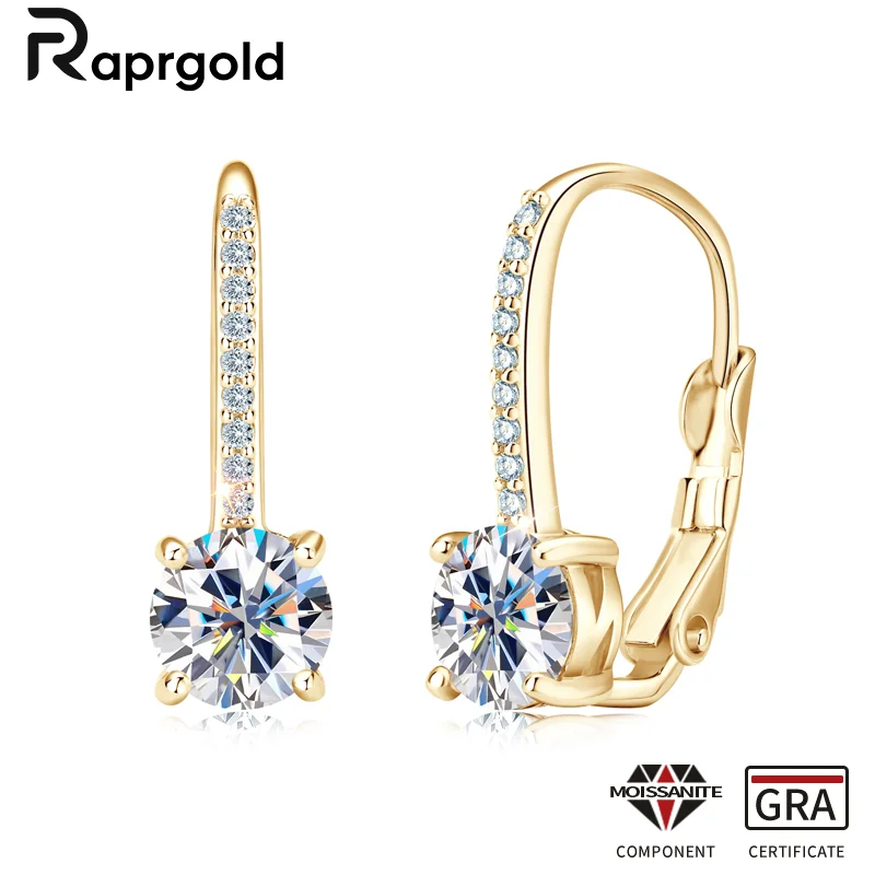 

RAPRGOLD Certified Moissanite Hoop Earrings for Women Original 925 Sterling Silver Piercing Hook Earring Jewelry Gift Pendientes