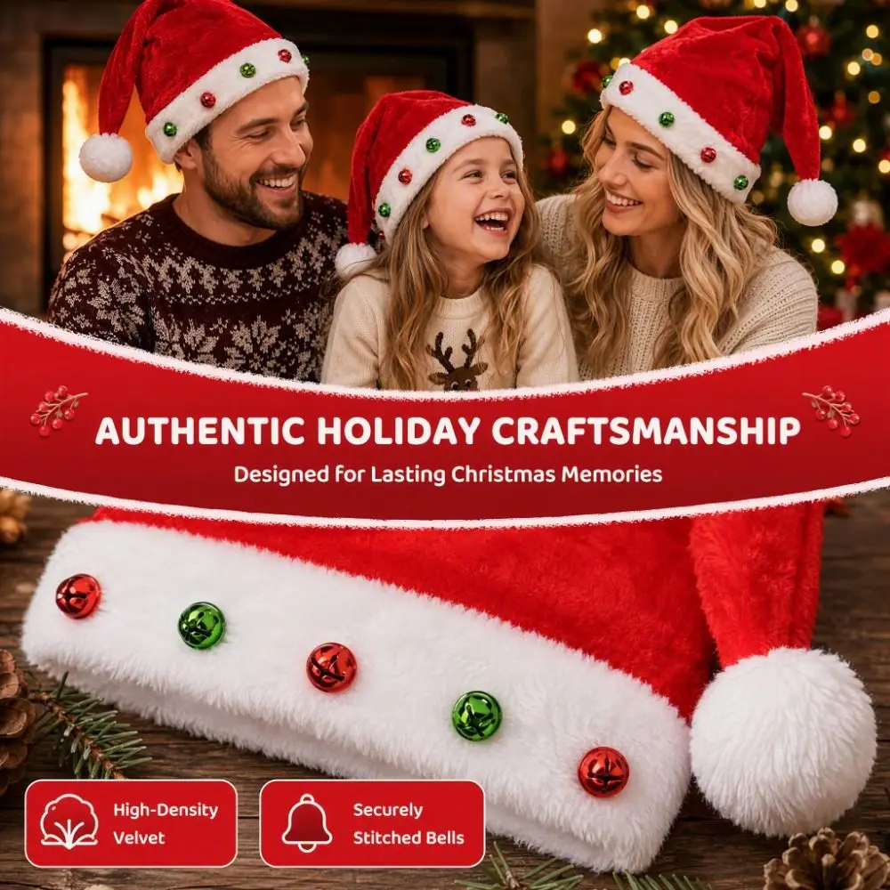 Multi Colored Red Christmas Hat Funny with Sewn Bells Fur Xmas Cap Interactive Design Lightweight Santa Hat Holiday Headwear