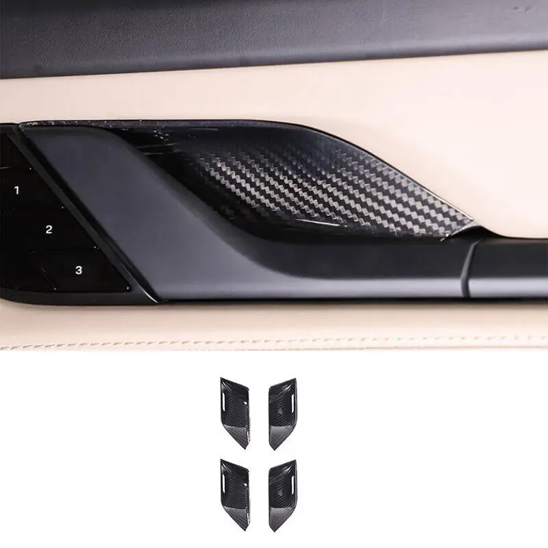 4PCS Real Dry Carbon Fiber Inner Door Handle Bowl Cover Accessories Fit For Porsche Taycan 2019-2023