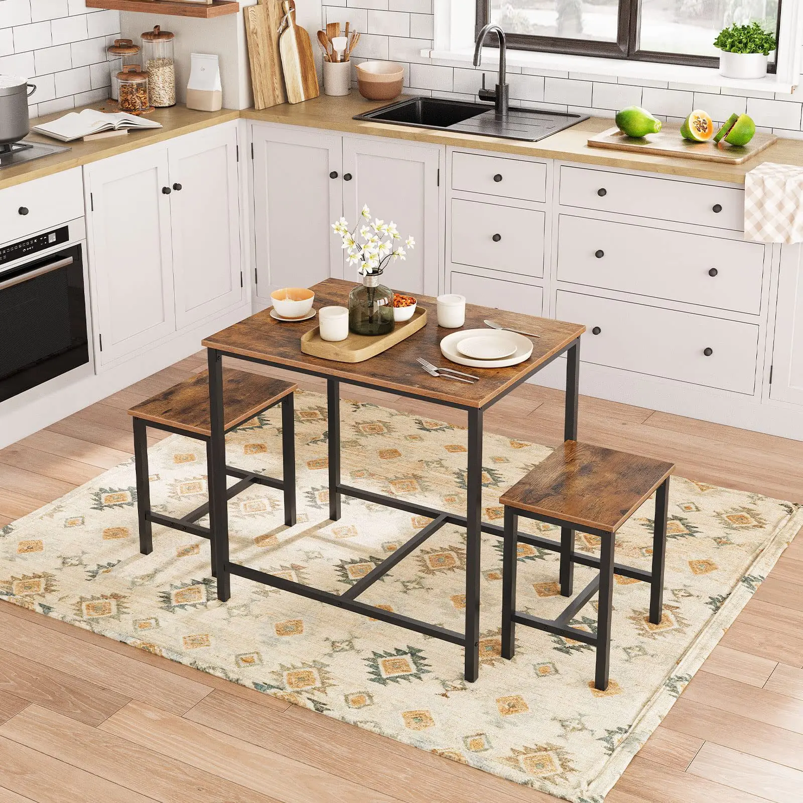 Solid wood complete set of tables and chairs, tea house hotel commercial small space practical furniture