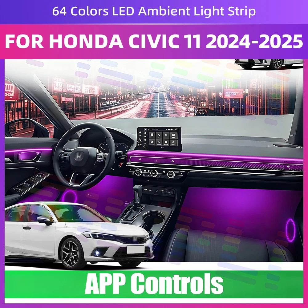 لهوندا سيفيك 11th Gen 2024-2025 الاكريليك LED أضواء المحيطة APP التحكم لتقوم بها بنفسك الألوان RGB سيمفونية تأثيرات جو مصباح #1