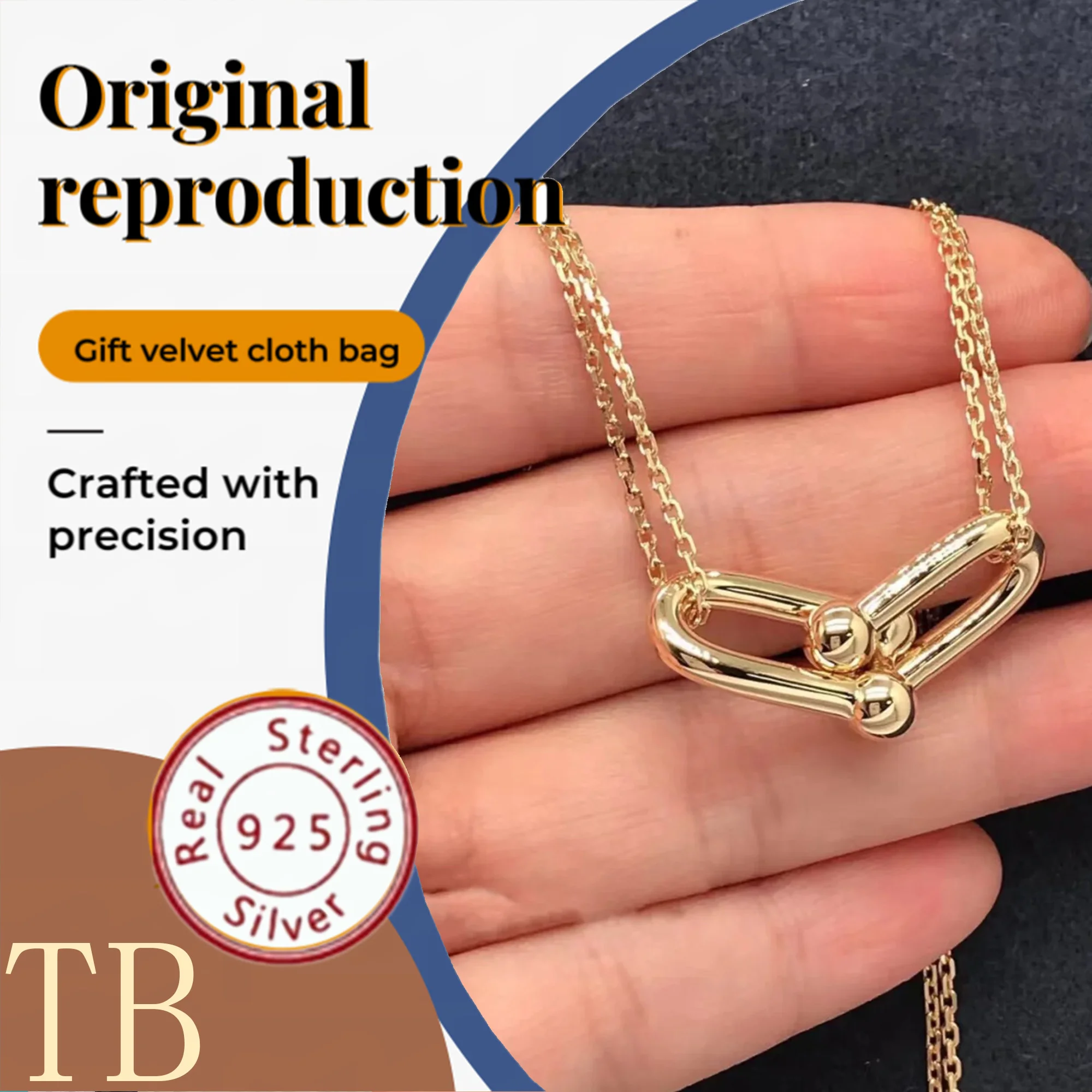 Personalized chain link double ring pendant sterling silver s925 fashionable hot selling trend women's internet famous necklace