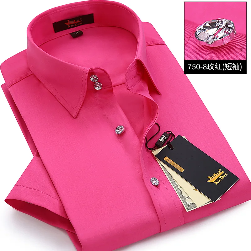 2024 Summer Men's Fashion Bamboo Fiber Business Short Sleeve Shirts Casual Iron-free Crystal Diamond Button Luxury Party Shirt