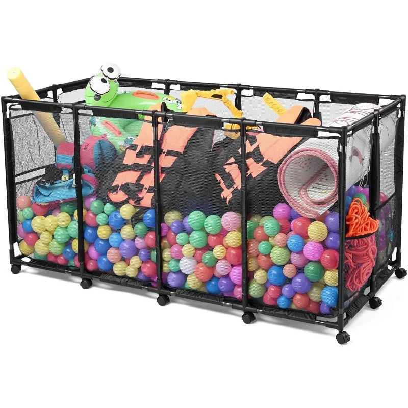 

Yescom XXX-Large 280 Gallon Pool Float Storage Bin Basket48"x30"x34" Metal Frame 12 Wheels Mesh Net - Black