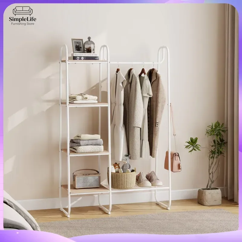 Heavy Duty Carbon Steel Coat Rack Modern Standing Clothes Hanger with Storage Shelf Durable Metal Garment Organizer for