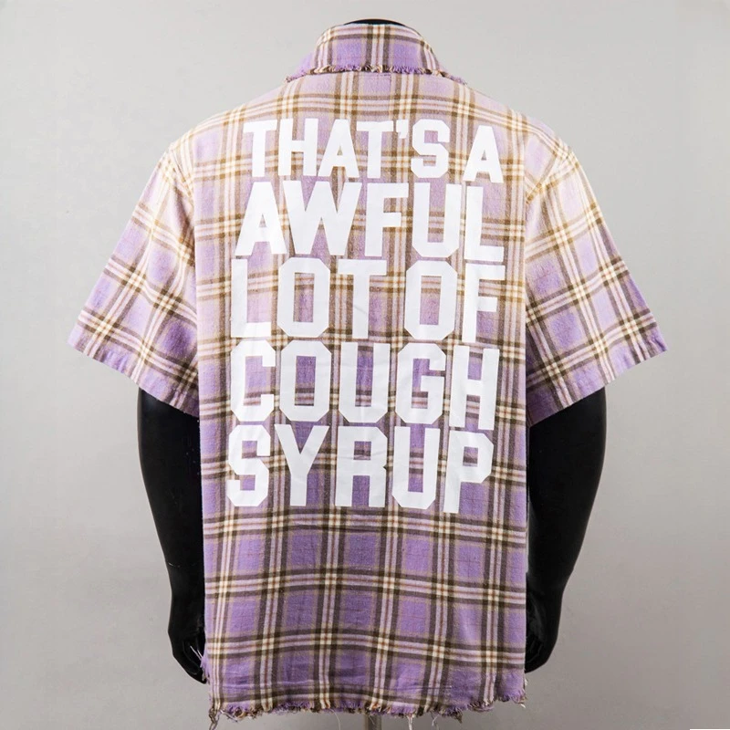 Real Photo Fashionable Men's Women's Loose Casual Checked Shirt That's A Awful Lot of Cough Syrup Short-sleeved Shirt
