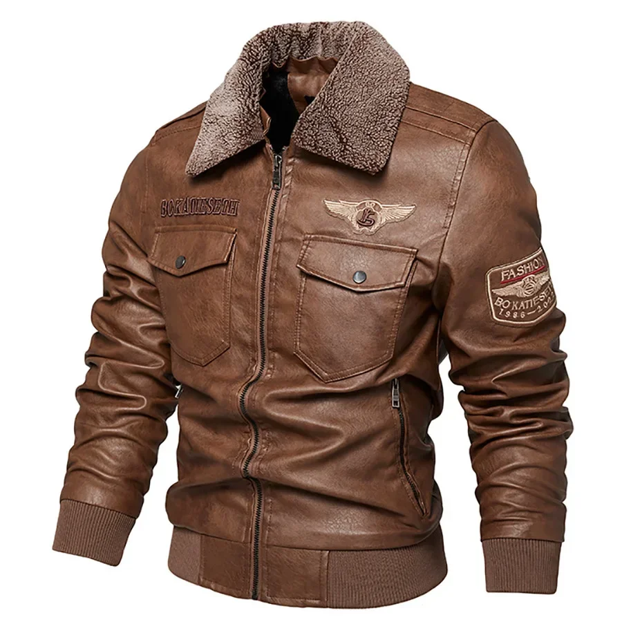 Men's Vintage Biker Jacket Motorcycle PU Leather Coat Slim Fit Windproof Warm Winter Jacket Men's Fashion Outerwear New Jacket