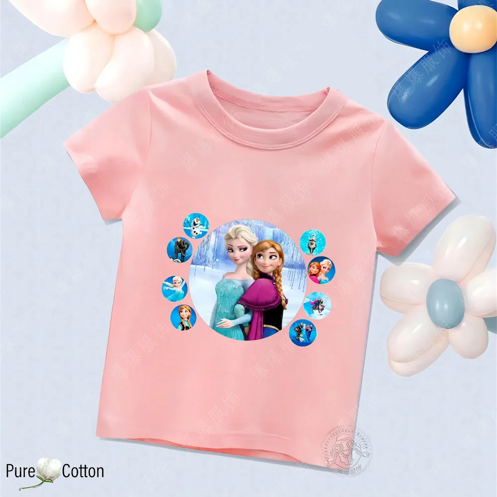 Cotton New Children's T-shirt Boys  Cartoon Animation Print Princess Elsa Breathable Comfortable Girls Clothing Multi color Top