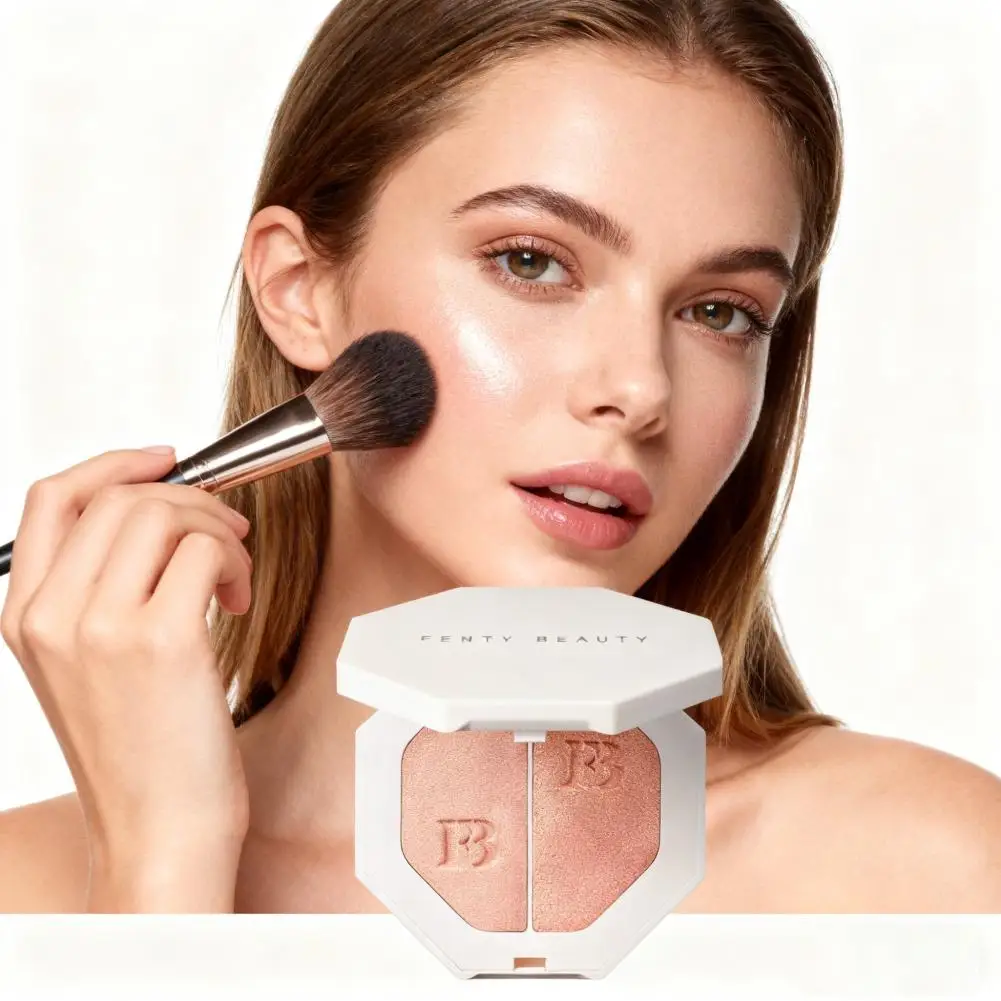 مجموعة بودرة مضغوطة ثلاثية الأبعاد من Fenty Beauty للتحكم في الزيت، مكياج يدوم طويلاً، تركيز ناعم، تسليط الضوء على تفتيح غاسل الكنتوري