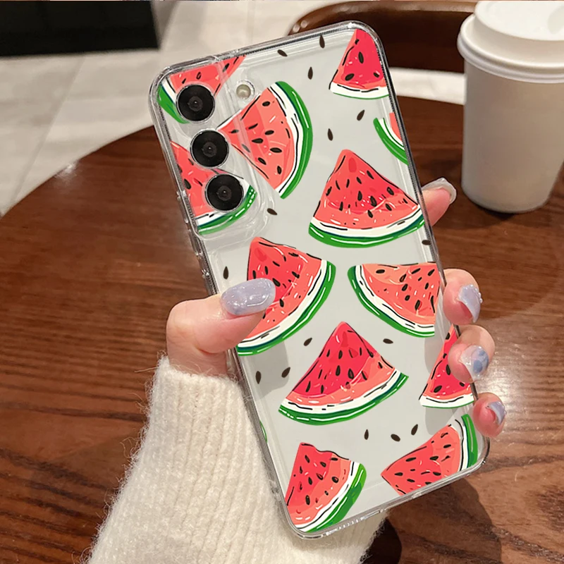 Cartoon-Frucht-Kirsch-Muster Handyhülle für Samsung Galaxy S26 S25 S24 S23 Ultra S22 Plus S24 S21 FE S25 Edge Transparente Weiche Schutzhülle