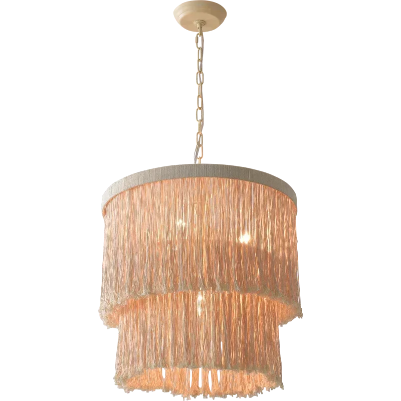 Bohemian Tassel Chandelier Internet Celebrity Princess Children's Bedroom Lamp Retro Beige Homestay Decorative Chandelier