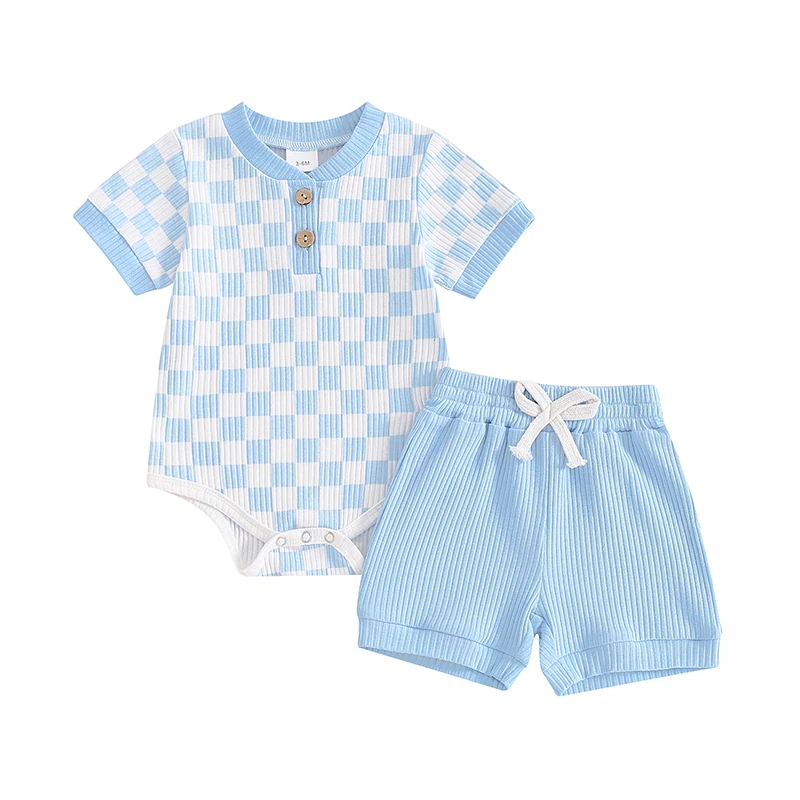 Newborn Baby Boy Girl Clothes 3 6 9 12 18 Months Ribbed Knit Short Sleeve Romper Shorts Set Infant Summer Outfits