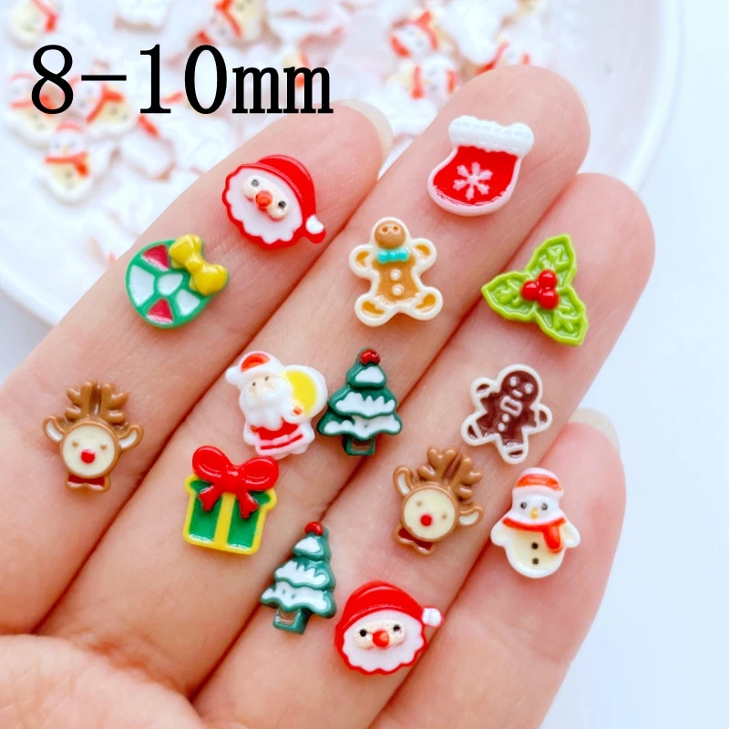 50Pcs New Cute Mini Cartoon Christmas Series Resin Figurine Crafts Flatback Ornament Jewelry Making Hairwear Accessories