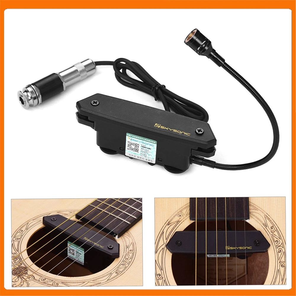 Acoustic Guitar Active Soundhole Pickup Magnetic + Microphone Dual Pickup Systems with Volume Controls for Classic Folk Guitars