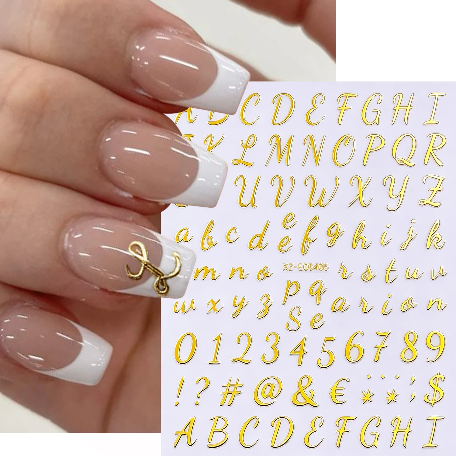 3Pcs Gothic Letter Number Nail Stickers 3D Gold Silver Black English Words Roman Alphabet Symbol Nail Decals Y2k Manicure Decora