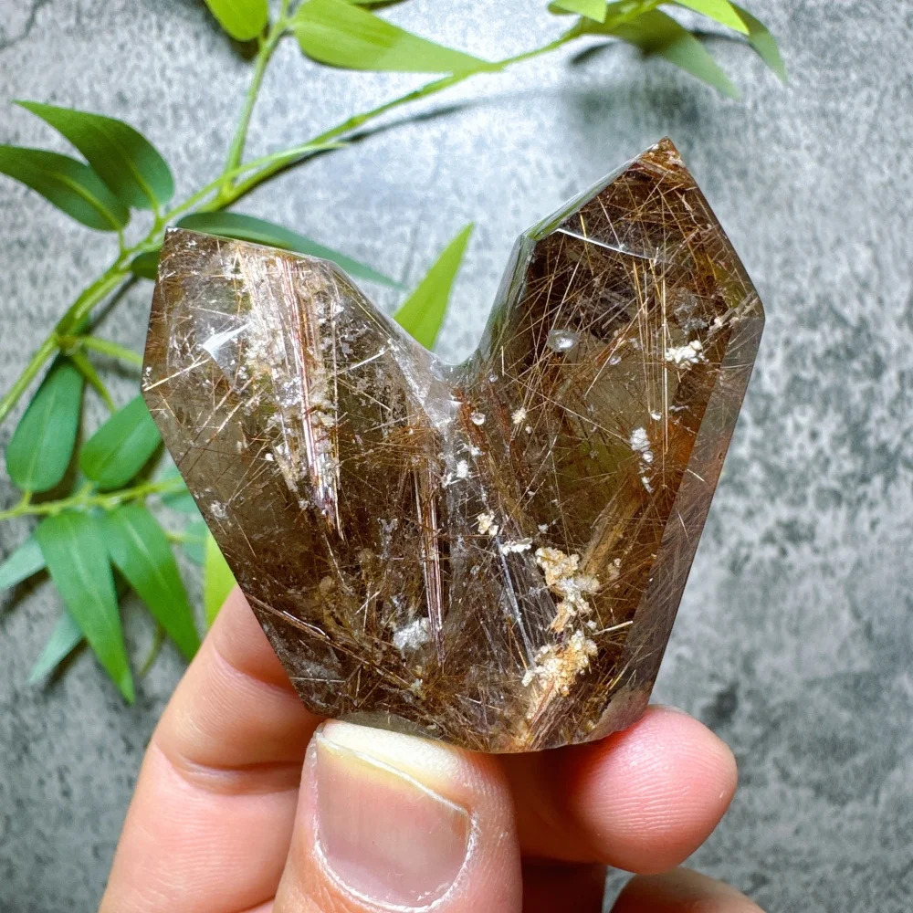Natural Gold Rutilated Garden Quartz Hair Crystal Point Tower, Mineral Energy Healing Hexagonal Wand, Home Decor Gift
