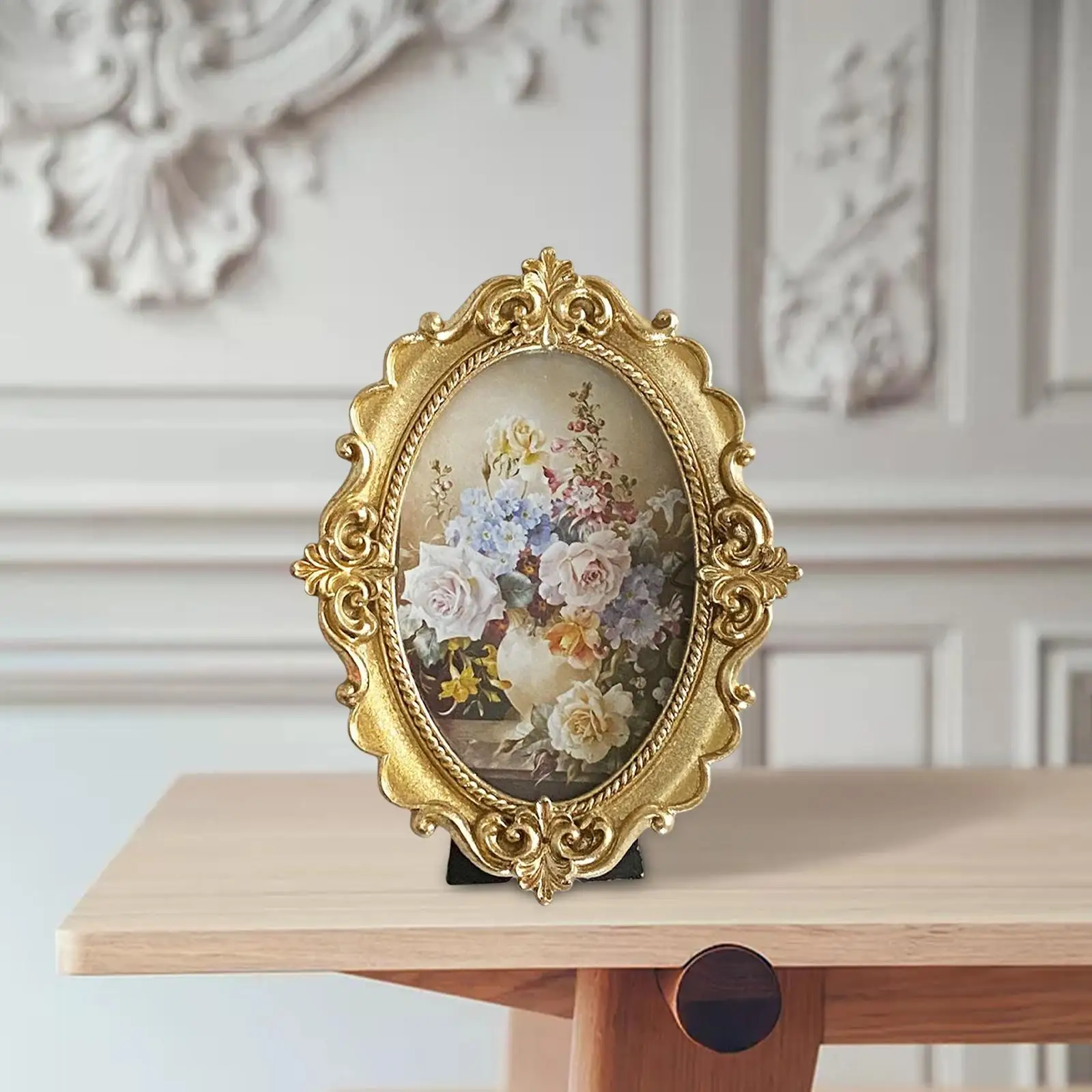 Retro Style Photo Frame Picture Holder Tabletop Hanging Embossed Frame Ornate Desktop Picture Frame for Holiday Bedroom Decor