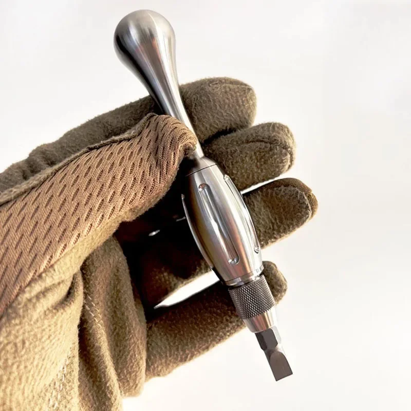 Titanium Alloy Rotating Palm Screwdriver, 6.35mm Bit Holder, Built-in Bearing, 360° Rotation Portable Hand Tool