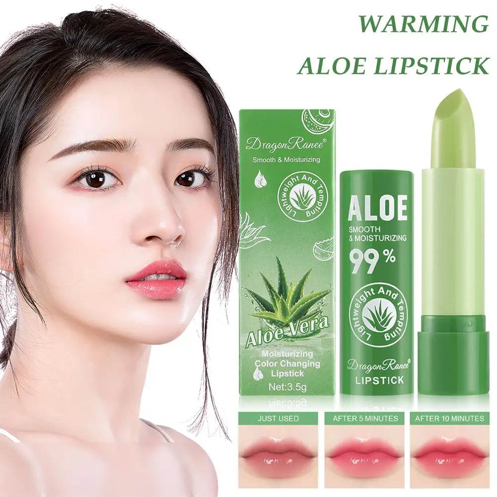 New Aloe Vera Moisturizing Lipstick Long Lasting Nouritious Changing Lipgloss Temperature Makeup Balm Lip Comestics Lip Col S5W3