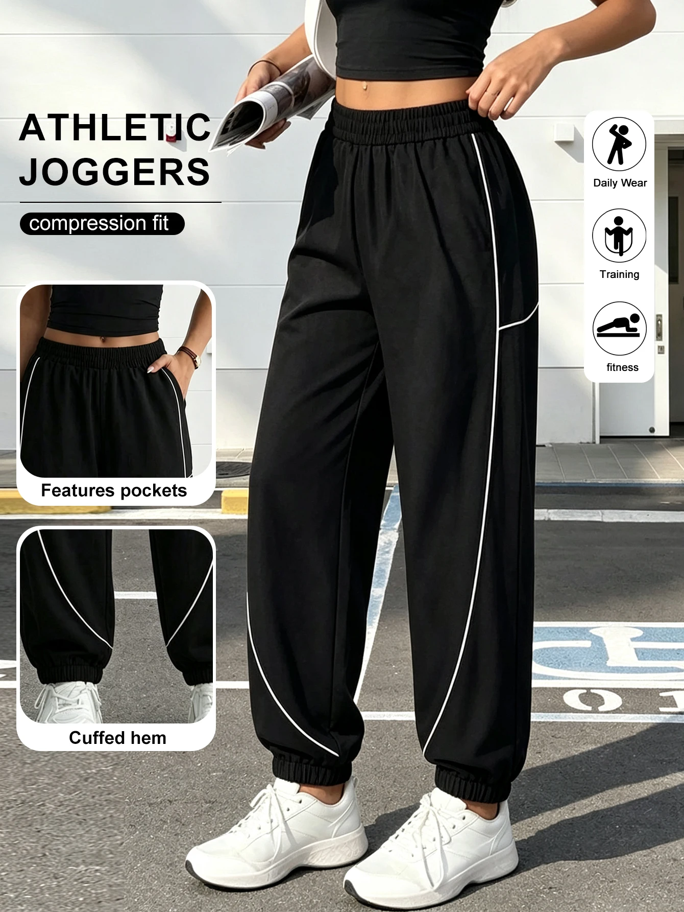 New Women's High-Waisted Loose Casual Striped Sports Yoga Pants, Slimming Fitness Running Wide Leg Leisure Trousers Sweatpants