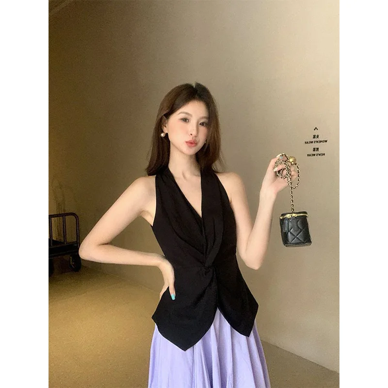Women Clothing Summer Fashion Korean Trend Solid Color V-neck Sleeveless Female All-match Temperament Appear Thin Tank Top Tops