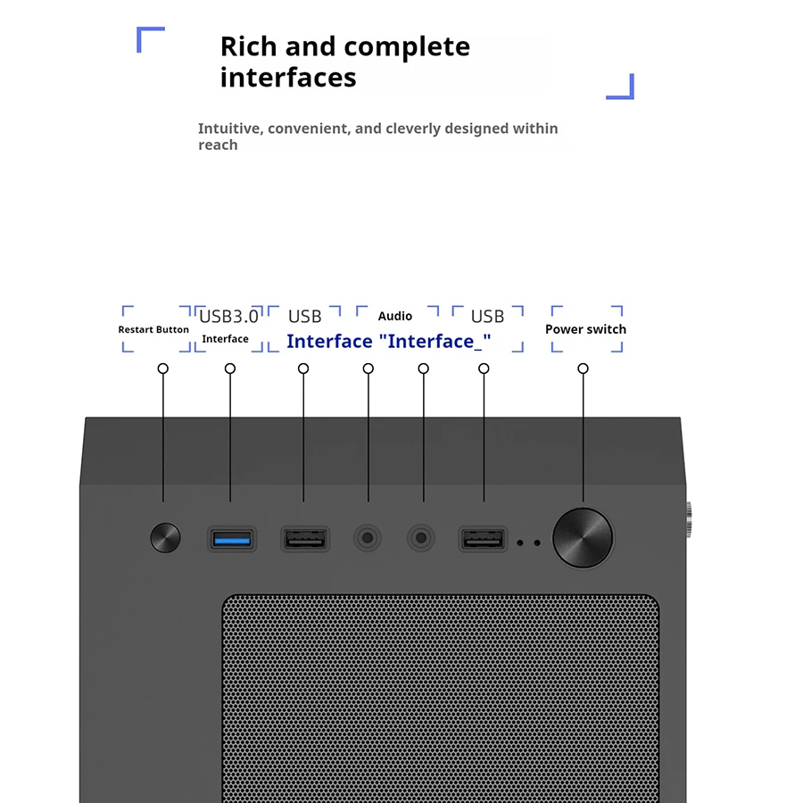 قطار الطاقة ES500 M-ATX ATX RGB شريط إضاءة لوحة جانبية شفافة ITX PC حافظة ألعاب كمبيوتر مكتبي حافظة ألعاب gabinete