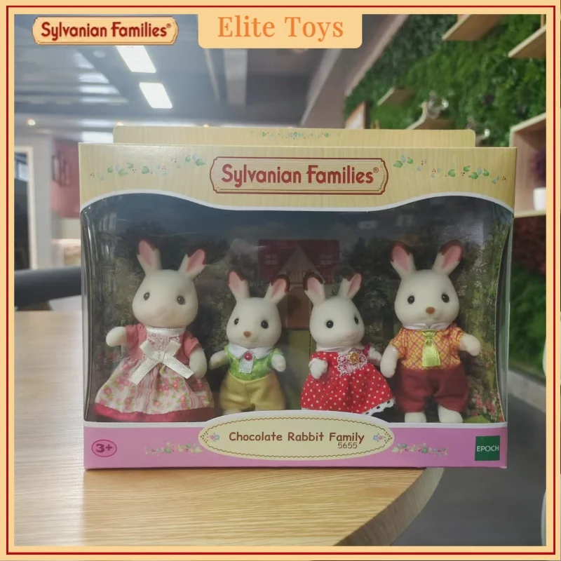 Famiglie Sylvanian Famiglia di conigli al cioccolato Famiglia Husky Epoch Floccaggio Superficie Fibra di poliestere Frasier Teri Coco Freya Giocattoli per bambini