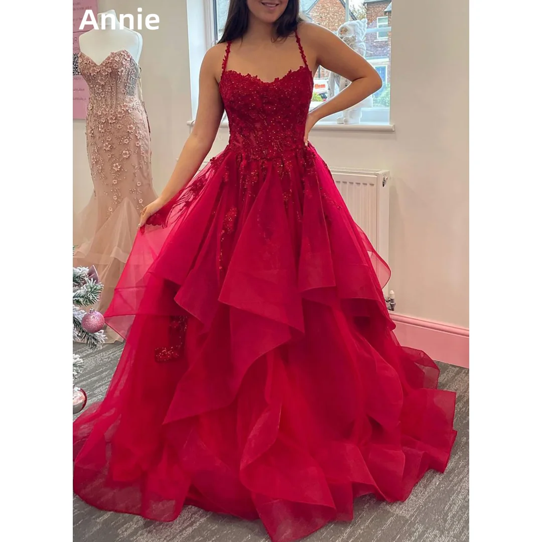 Annie Red Wedding Dress Glitter Embroidery Prom Dresses Fluffy Tulle Multi-layer Elegant Lady Vestidos De Fiesta Customized