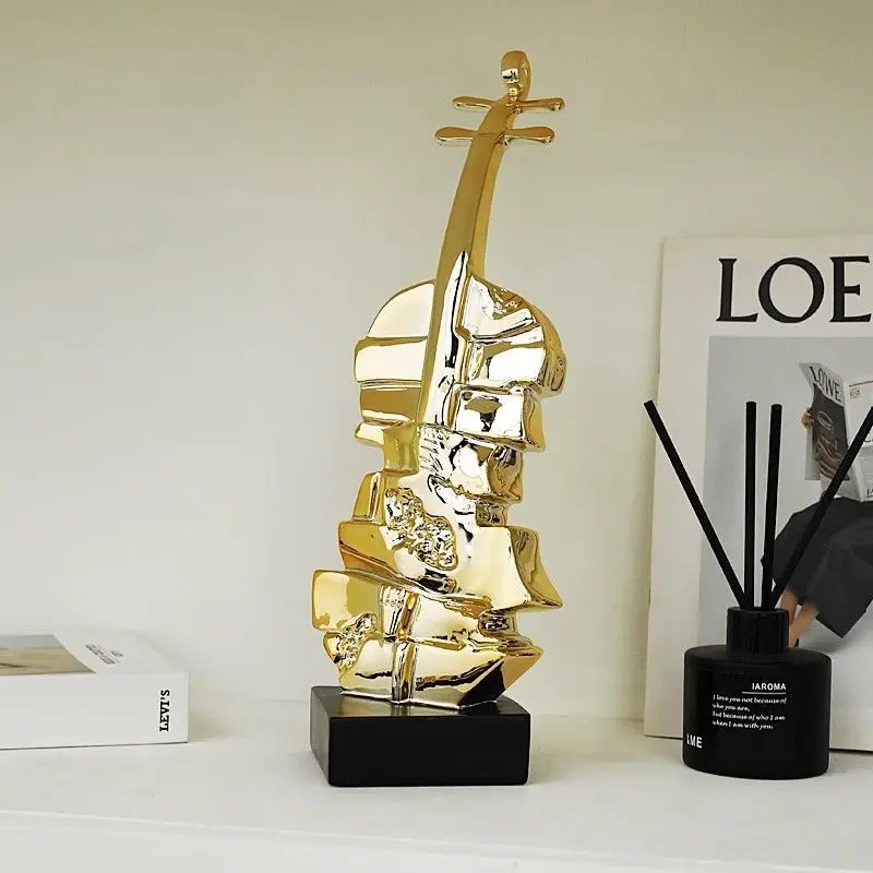 Violin Sculpture, Elegant Resin Violin Statue for Home Decor, Luxury Office Desk Ornaments Creative Musical Art for Home Display - view 3