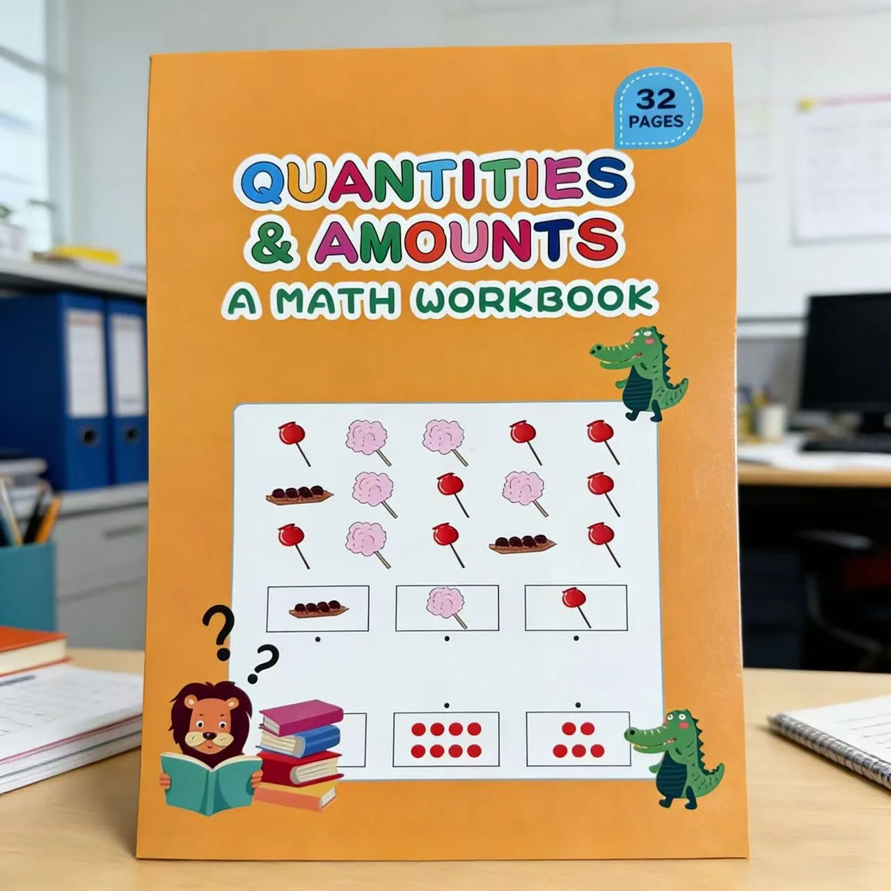 

Рабочая тетрадь по математике: 32 страницы занимательных упражнений для детей, чтобы они могли изучать измерения и счет.