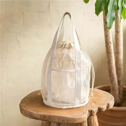 Toiletries Transparent Storage Bag Travel Hollow Mesh Storage Bag Bathroom Swimming Beach Bag Mouthwash Folding Bucket Bag