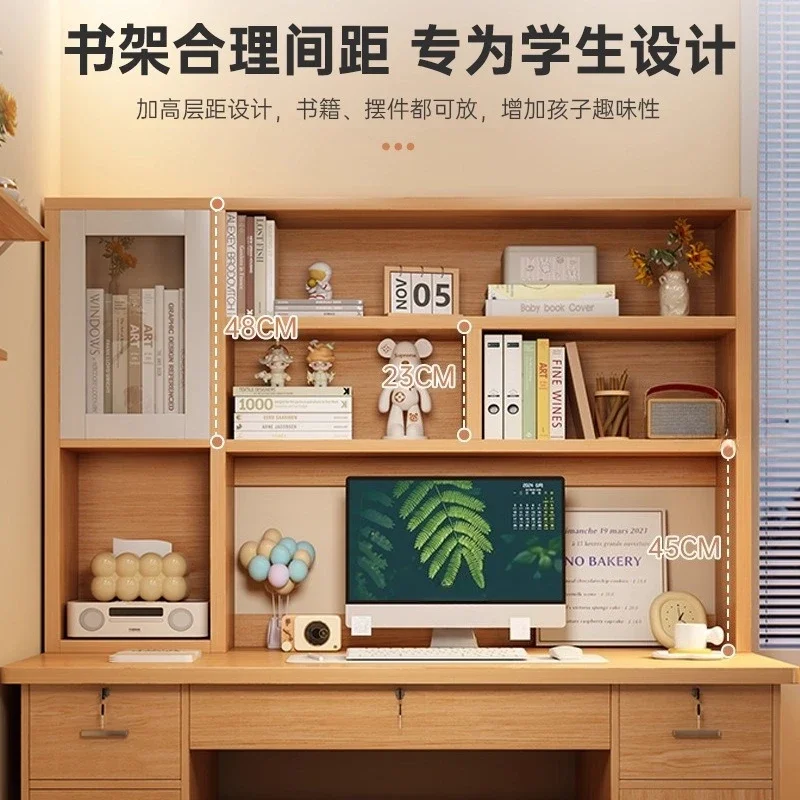Desk bookshelf integrated table home student study writing table bedroom desk