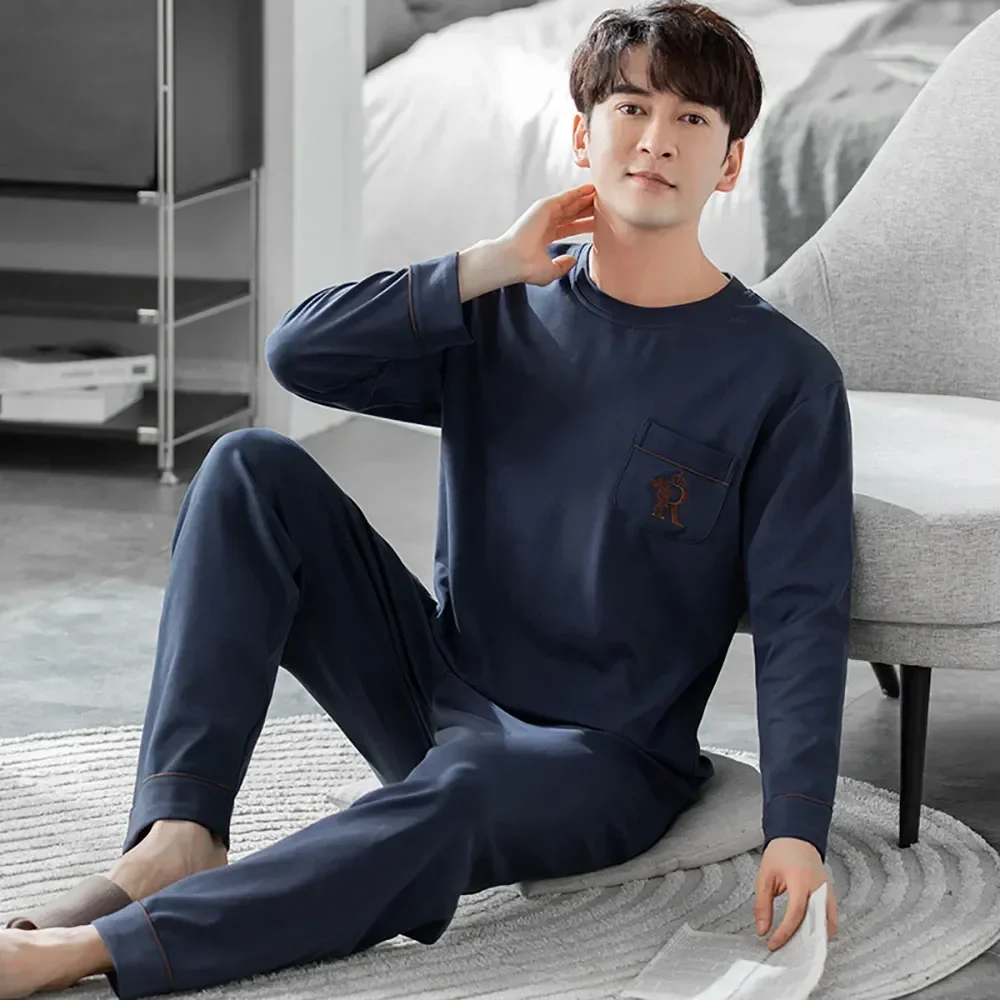 Fashion Comfortable 2023 Loungewear Autumn Spring Sets Neck Striped Men S For Cotton Sleepwear Male Pajama Casual