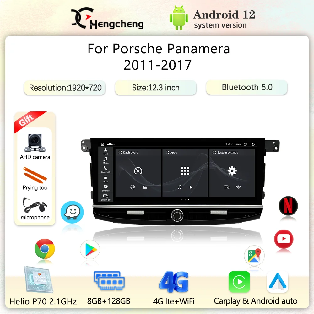 

12.3" Android12 Car Multimedia Video Player For Porsche Panamera 2011-2017 GPS Navigation Radio 8Core Carplay 4G 360 camera