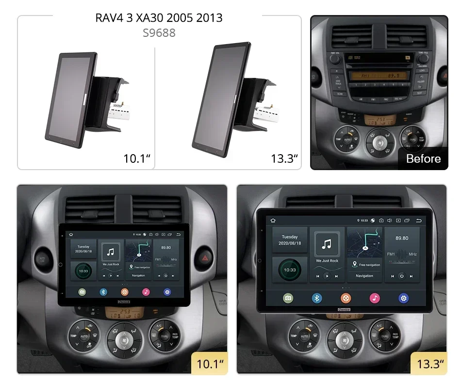 Auto Rotatable 1920*1080 13.3'' Ownice Android10.0 Car Multimedia for Toyota RAV4 3 XA30 2005 2013 Car Auto Radio 1din Audio