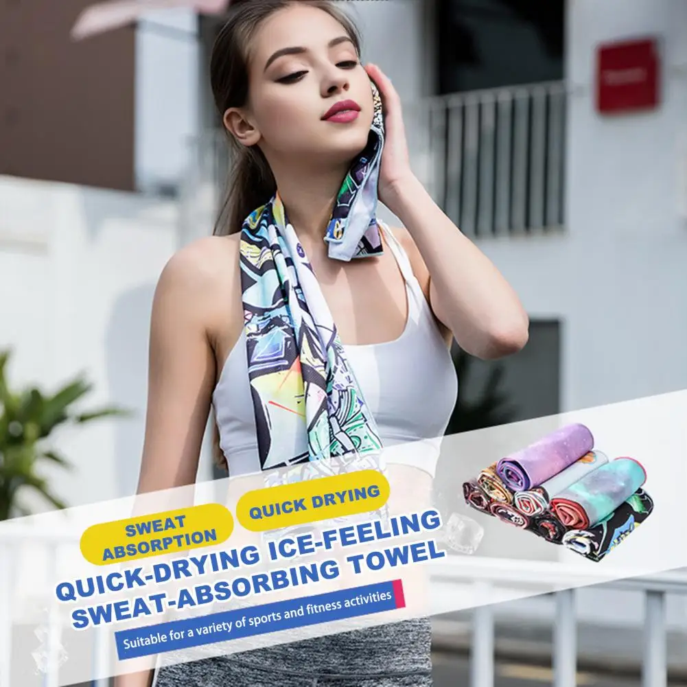 Cooling Fitness Towel Quick Drying Sweat Absorbing Breathable Towel Men Women Outdoor Home Gym Workout Printed Sports Towel