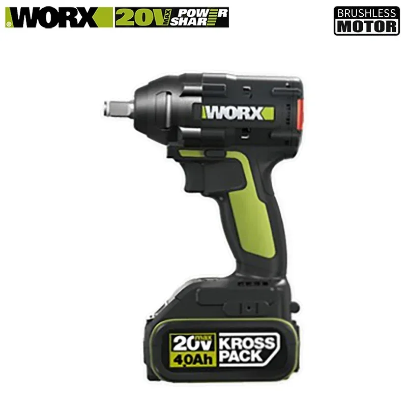 Worx WU279 Cordless Impact Wrench Brushless 360Nm 20v 2900rpm 3800ipm Rechargeable Auto Stop Universal Green and Kress Battery