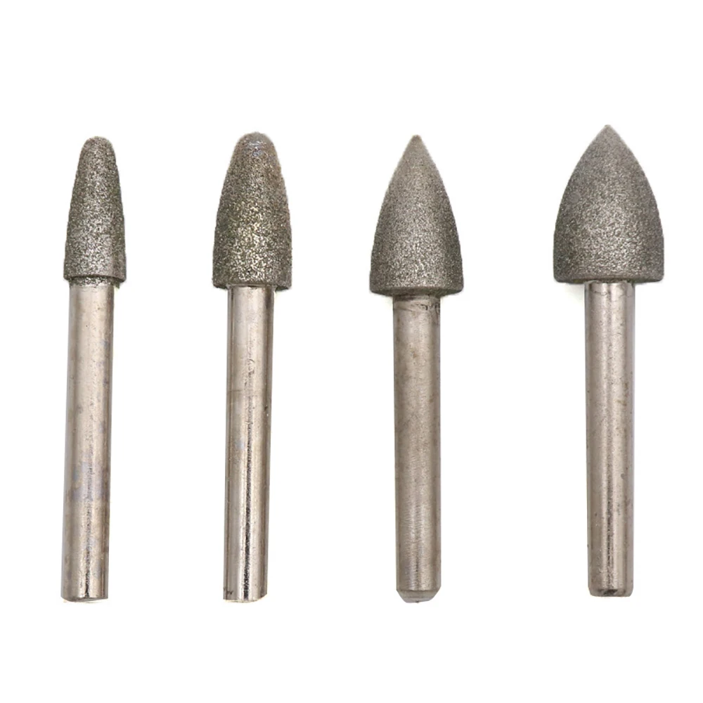 4-25mm Diamond Burr Grinding Bit 3mm/6mm Shank Diamond Grinding Head Bits Burrs Metal Stone Jade Engraving Carving Tools